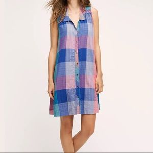 Anthropologie Ronan Plaid Shirt Dress Blue Pink Purple | Size Small